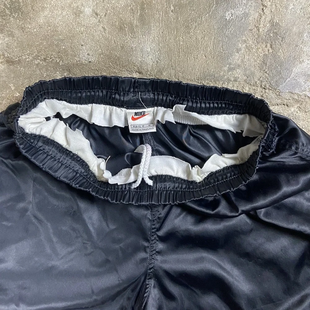 Vintage 90s Nike Nylon Shorts Youth Size Medium Black Drawstring Swoosh Logo